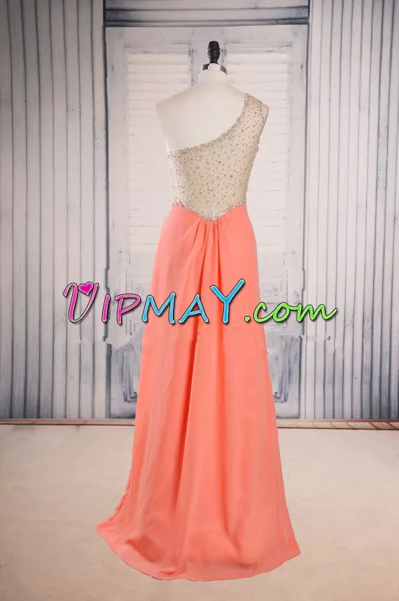 Flare Pink Sleeveless Beading Floor Length Homecoming Dress