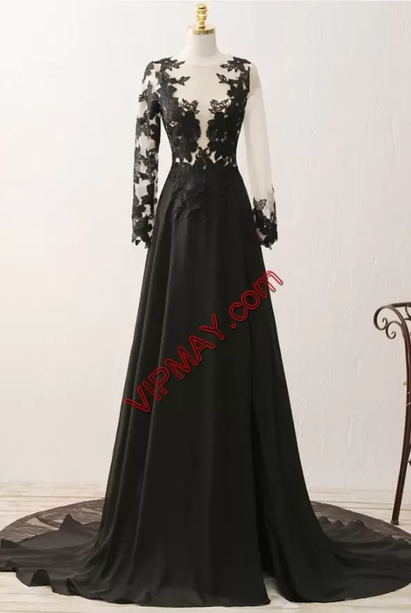 Black Empire Lace and Appliques Evening Dress Chiffon Sleeveless