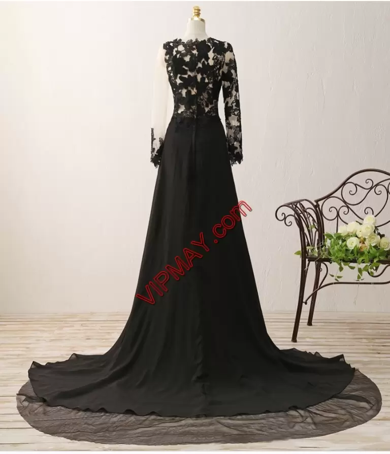 Black Empire Lace and Appliques Evening Dress Chiffon Sleeveless