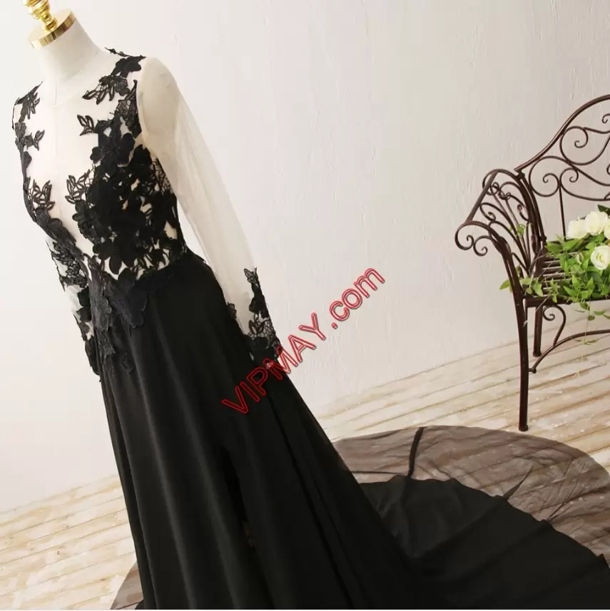 Black Empire Lace and Appliques Evening Dress Chiffon Sleeveless