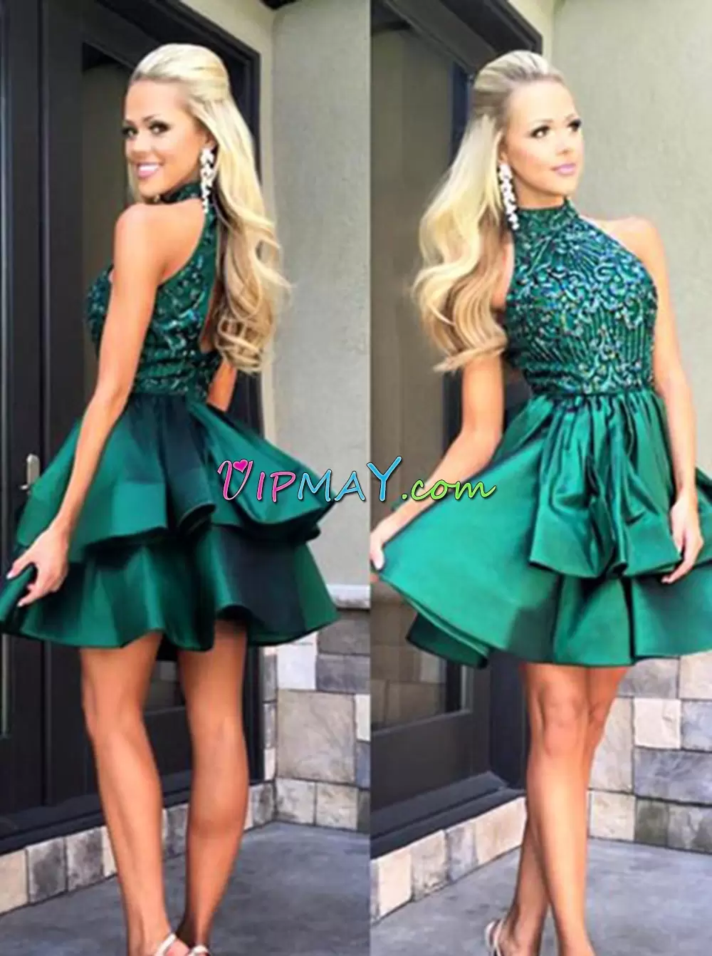 Satin Sleeveless Mini Length Junior Homecoming Dress and Beading and Appliques