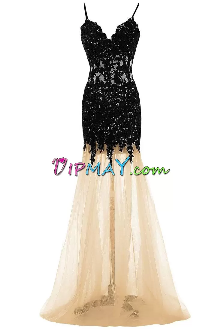 White And Black Tulle Side Zipper Homecoming Gowns Sleeveless Floor Length Lace