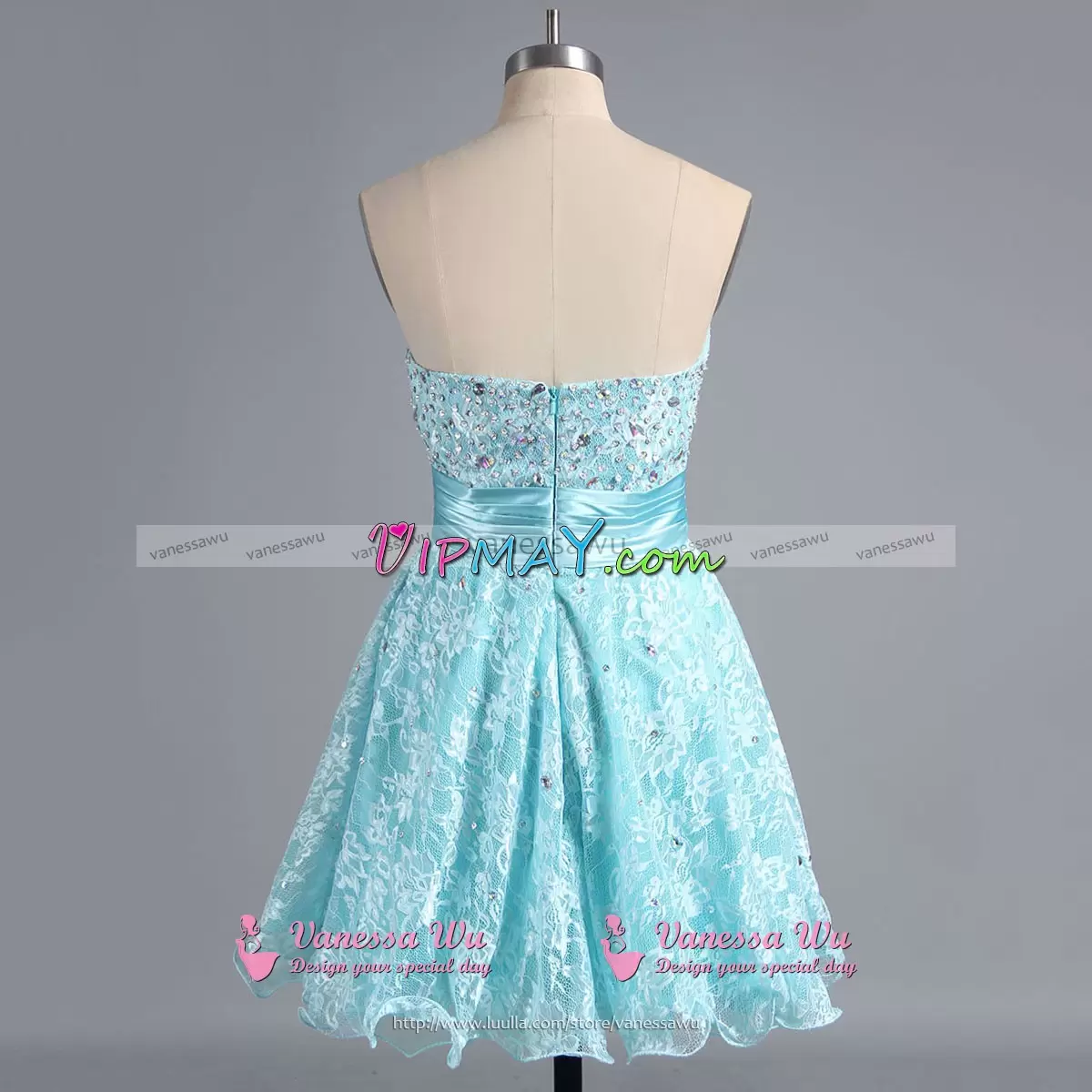 Beading and Lace Homecoming Dress Turquoise Zipper Sleeveless Mini Length