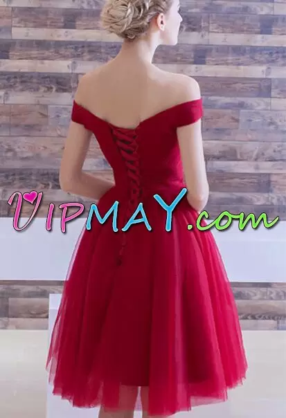 Off The Shoulder Sleeveless Tulle Dress for Prom Ruching Lace Up