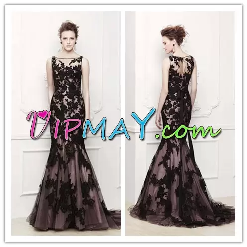 Black and Olive Green Sweetheart Lace Up Beading and Lace Evening Dresses Sweep Train Sleeveless