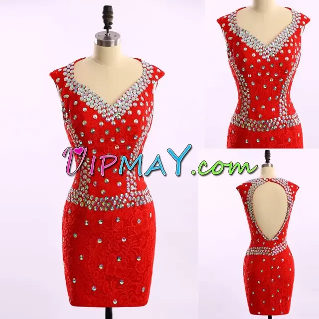 Pretty Red Lace Sweetheart Sleeveless Mini Length Lace