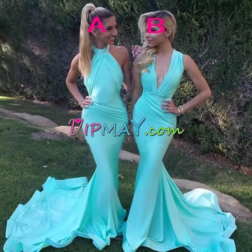 Flare Floor Length Lace Up Prom Dress Blue for Prom and Party with Beading and Lace Sweep Train