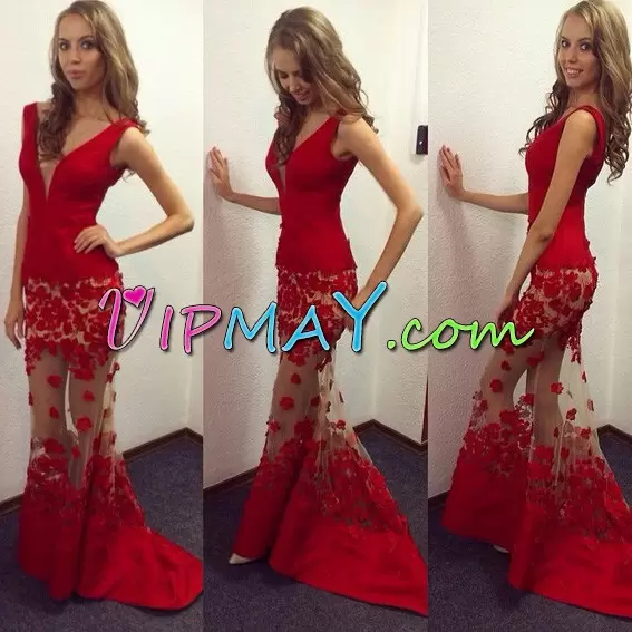 Eye-catching Sleeveless V-neck Beading and Lace Lace Up Prom Gown