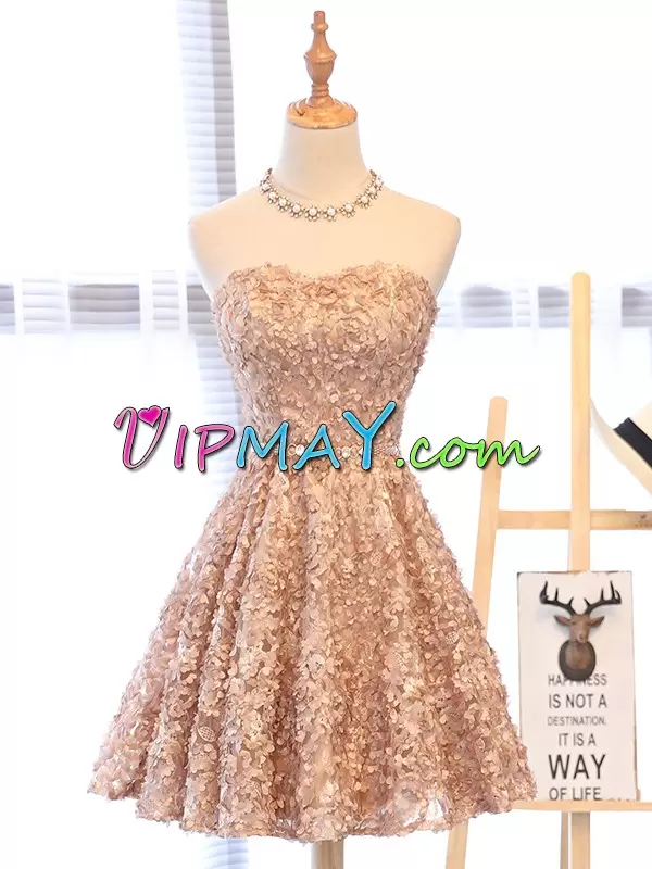 Luxurious Sleeveless Mini Length Beading Lace Up Prom Gown with Champagne