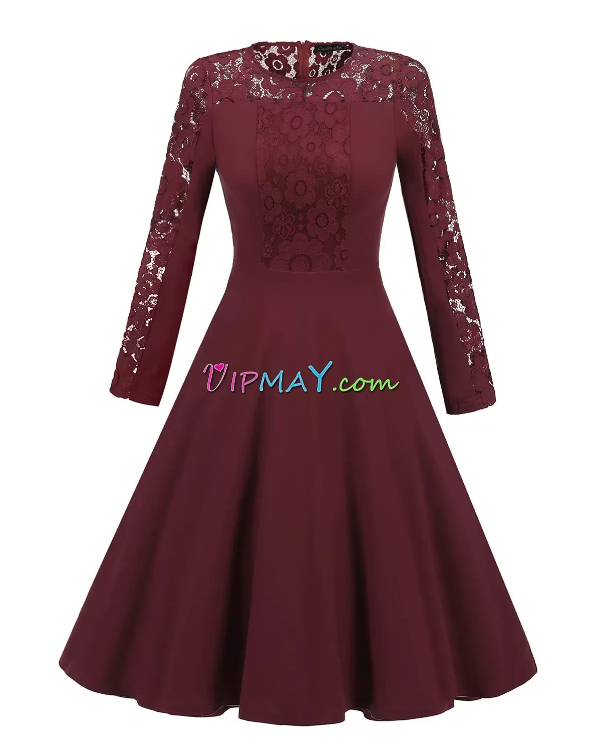 Satin Long Sleeves Knee Length Prom Evening Gown and Lace