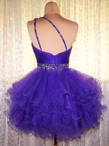 Mini Length Red and Purple Junior Homecoming Dress One Shoulder Sleeveless Backless