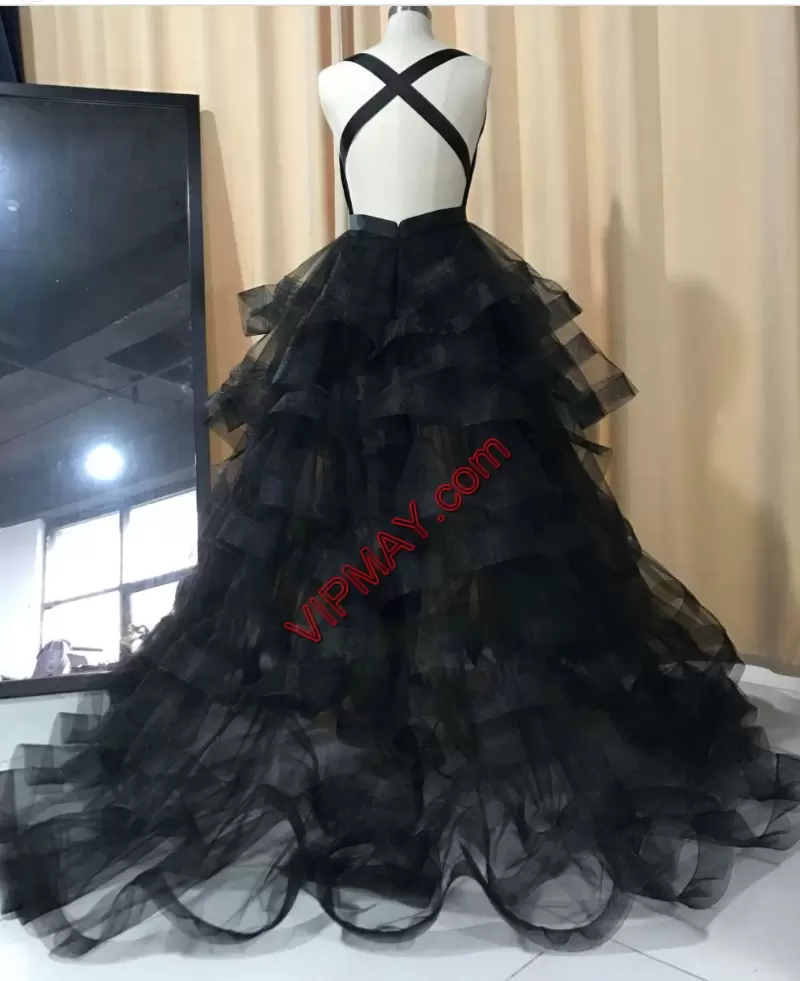 Sumptuous Black Sweetheart Lace Up Appliques and Ruching Prom Dresses Sweep Train Sleeveless