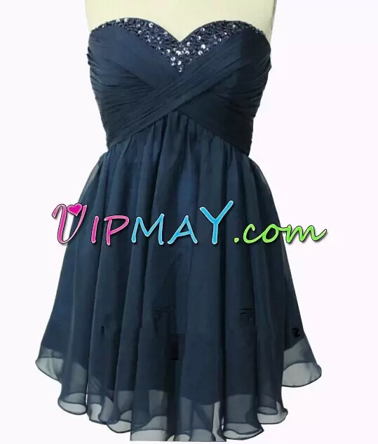 Exceptional Navy Blue Chiffon Backless Homecoming Gowns Sleeveless Mini Length Beading