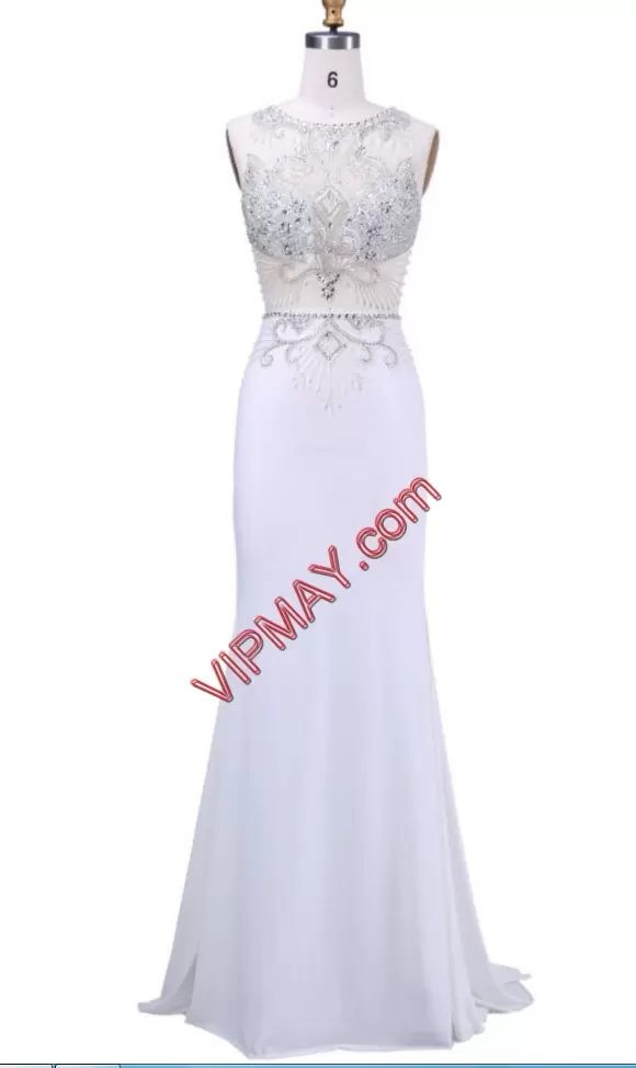 White Scoop Neckline Beading Homecoming Dress Online Sleeveless Zipper