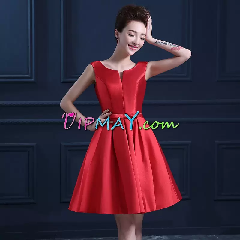 Flirting Mini Length Red Dress for Prom Scoop Sleeveless Lace Up