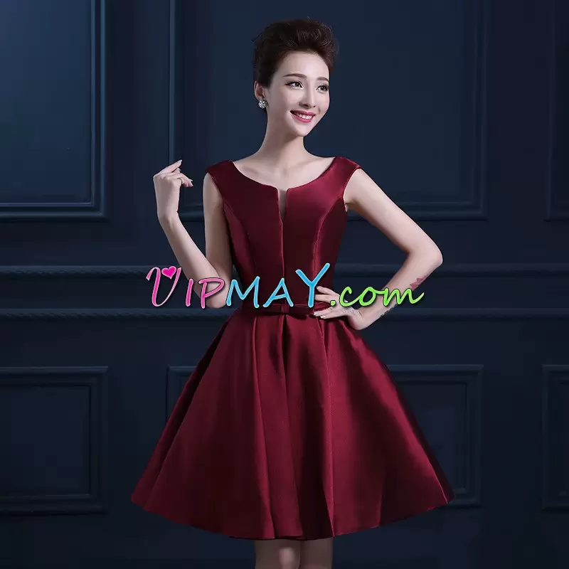 Flirting Mini Length Red Dress for Prom Scoop Sleeveless Lace Up