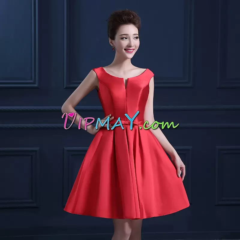 Flirting Mini Length Red Dress for Prom Scoop Sleeveless Lace Up