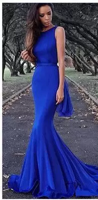 Custom Designed Blue and Royal Blue Mermaid Satin Sweetheart Sleeveless Beading and Lace Floor Length Backless Formal Dresses Sweep Train