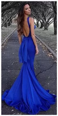 Custom Designed Blue and Royal Blue Mermaid Satin Sweetheart Sleeveless Beading and Lace Floor Length Backless Formal Dresses Sweep Train