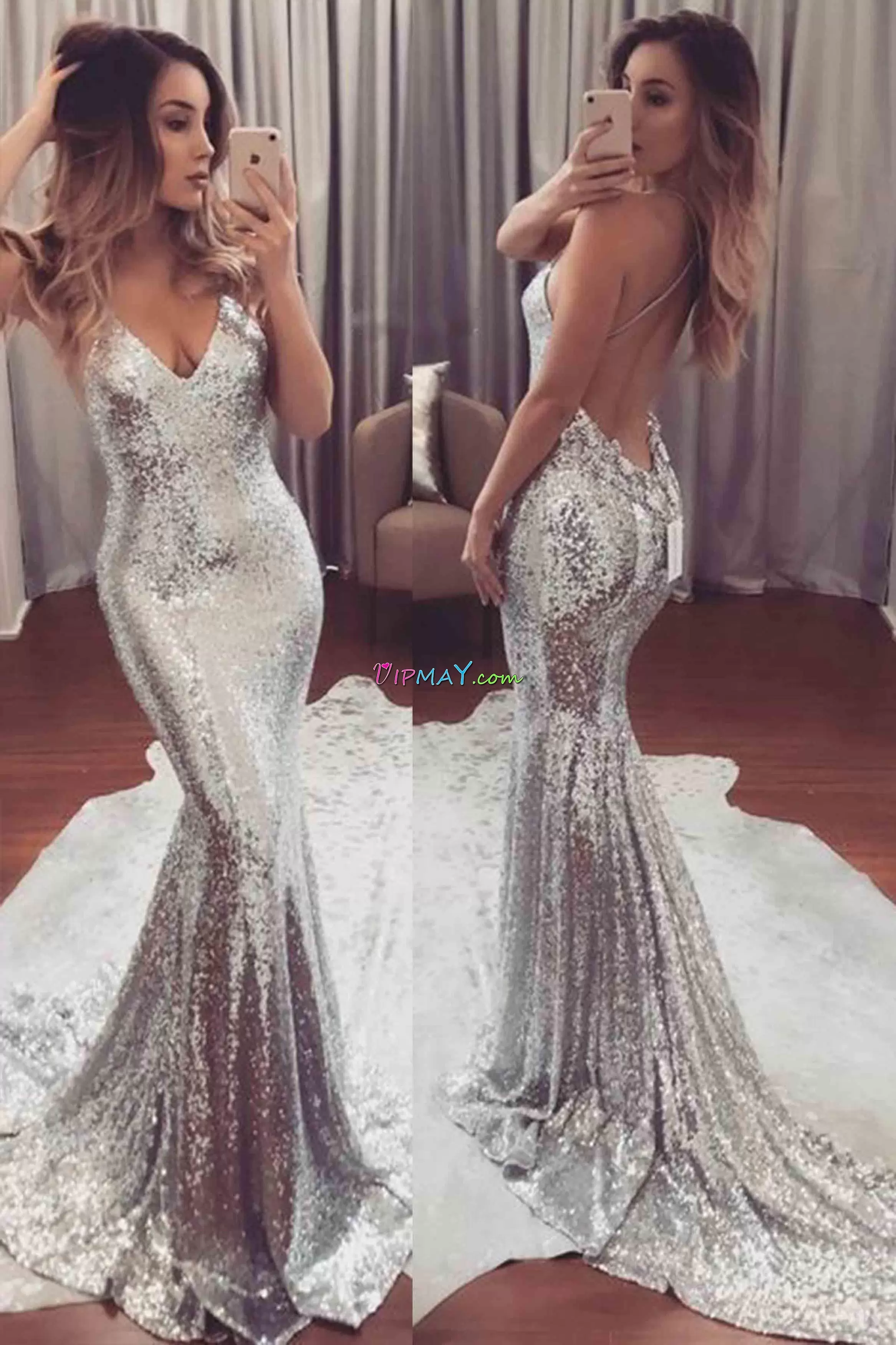 Graceful Sweep Train Mermaid Formal Evening Gowns White Spaghetti Straps Lace Sleeveless Floor Length Lace Up