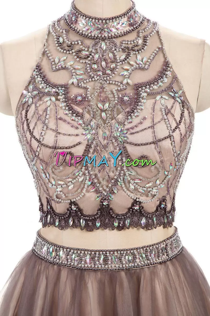 Deluxe Brown Prom Party Dress Prom and Party and Military Ball with Beading Sweetheart Sleeveless Backless