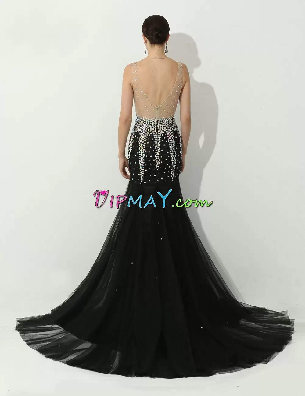 Dramatic Floor Length Black Prom Dresses Sleeveless Beading