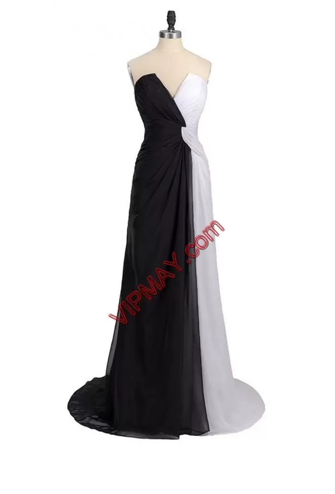 Discount V-neck Chiffon Homecoming Dress Ruching Brush Train Zipper