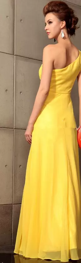 Sleeveless Floor Length Beading Side Zipper Prom Dress with Yellow