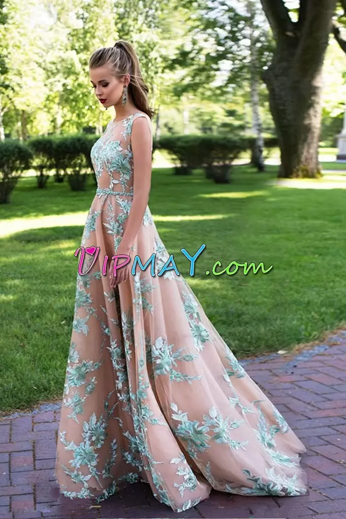 Backless Nude Color Lace Beaded Belt Homecoming Party Dresses