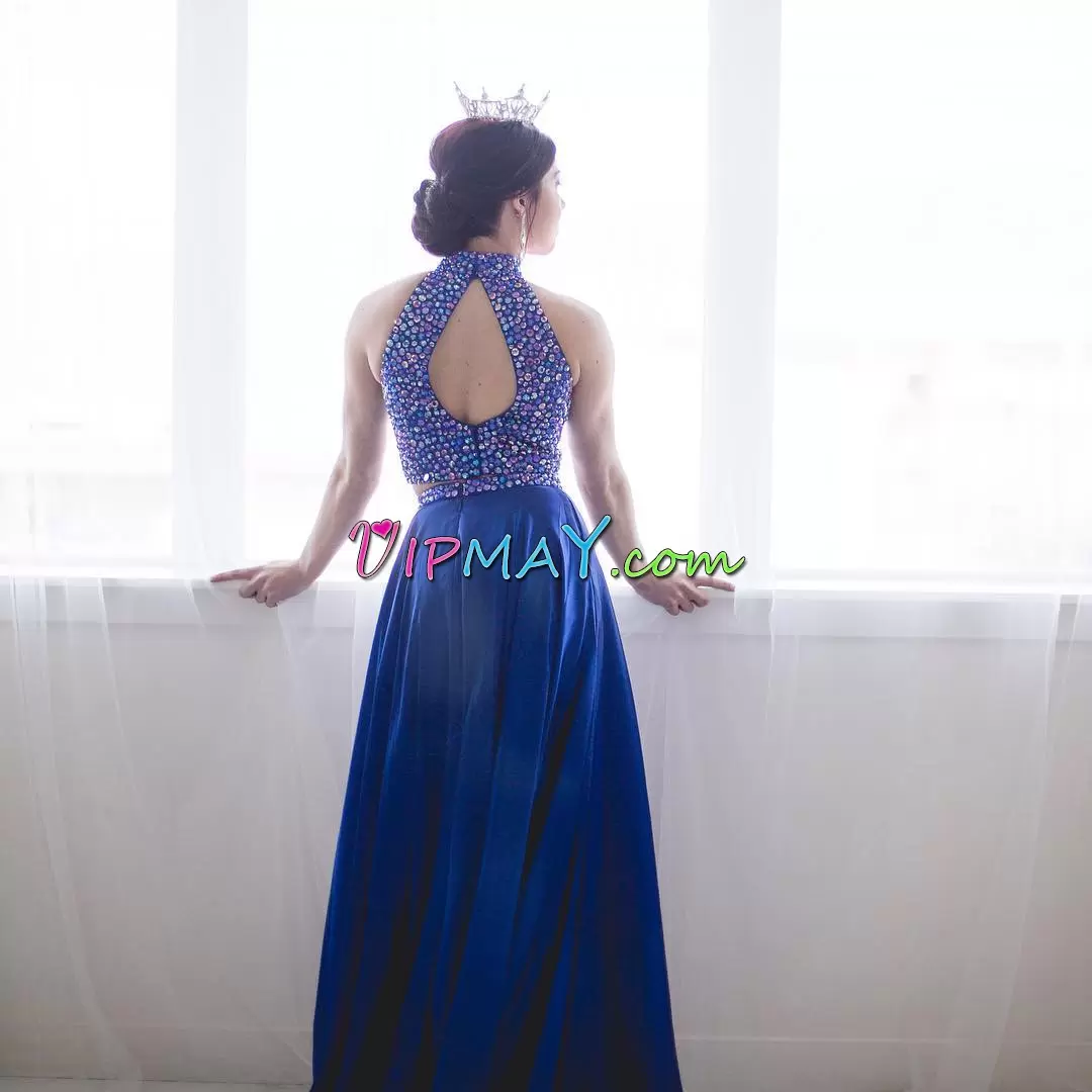 New Arrival Sleeveless High-neck Backless Floor Length Beading Dress for Prom High-neck