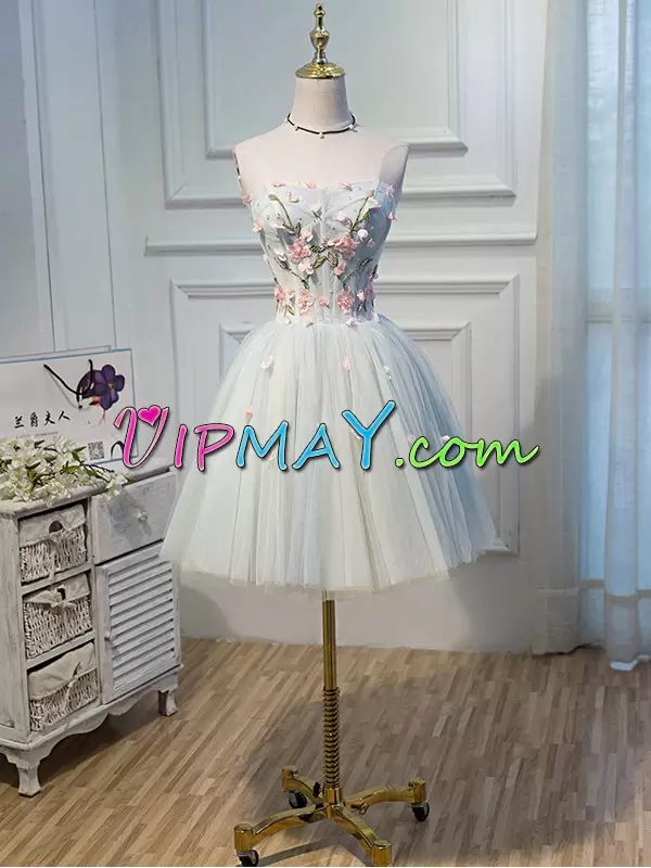 Traditional Light Blue Sleeveless Tulle Lace Up Homecoming Dress for Prom and Party and Military Ball