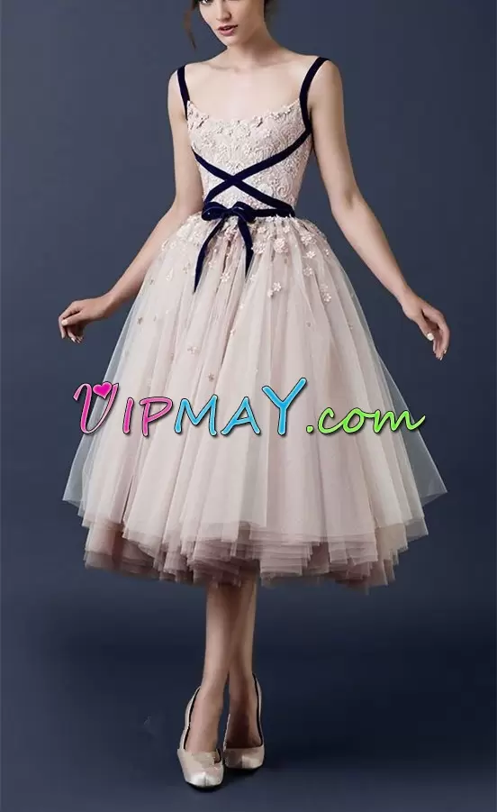 Elegant Sleeveless Straps Appliques Lace Up Prom Party Dress