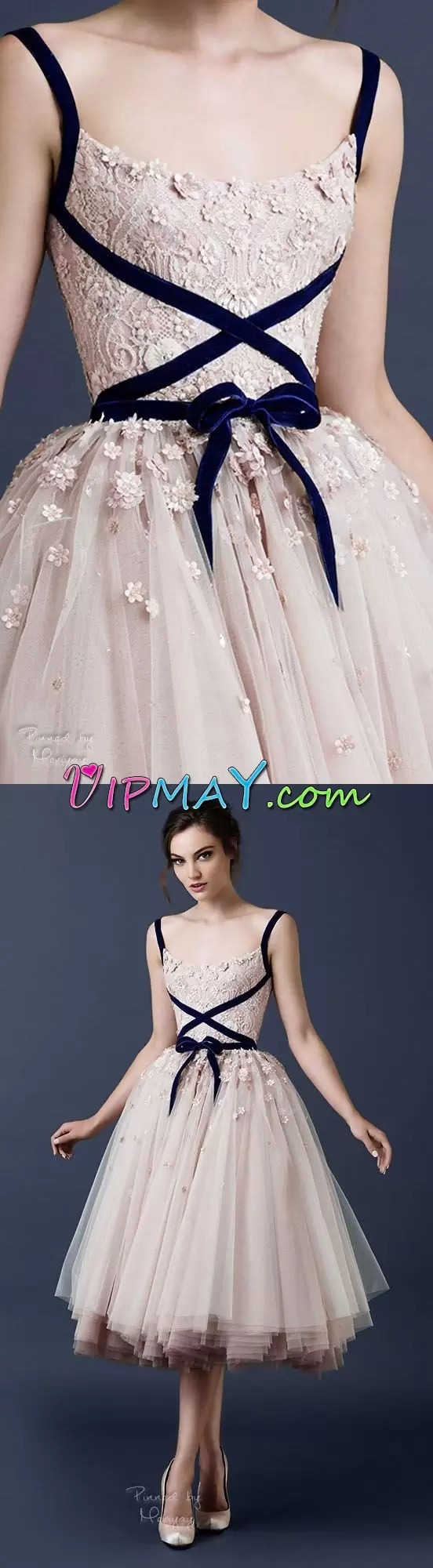 Elegant Sleeveless Straps Appliques Lace Up Prom Party Dress