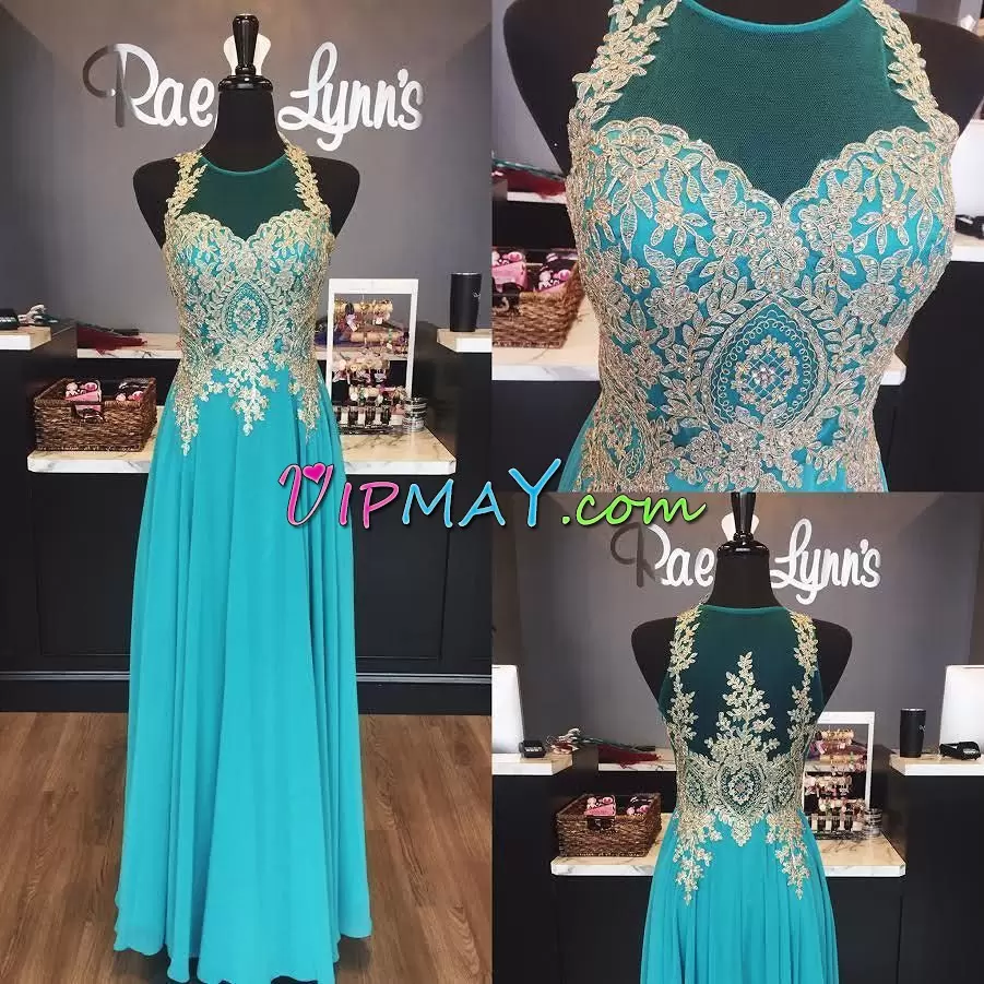 Fashionable Chiffon Sleeveless Floor Length Prom Party Dress and Appliques