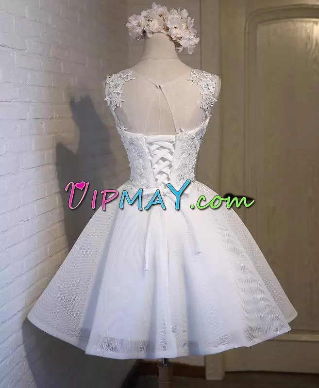 White Sleeveless Beading and Appliques Mini Length Dress for Prom