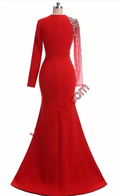 Exceptional Long Sleeves High-neck Criss Cross Floor Length Beading and Lace Prom Gown High-neck