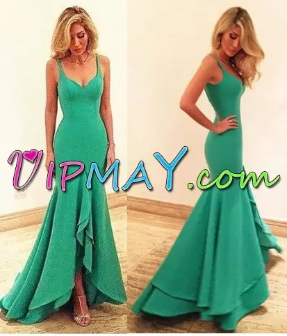 Extravagant Straps Sleeveless Lace Up Prom Party Dress Green Ruffles