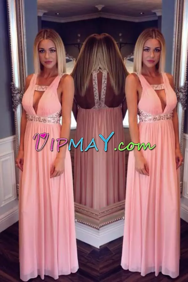 Sexy Pink Prom and Party with Beading Straps Sleeveless Backless