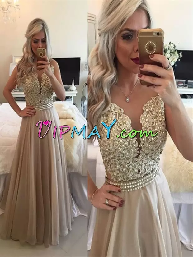 Fashionable Tulle Sweetheart Sleeveless Clasp Handle Beading and Appliques Homecoming Party Dress in Champagne