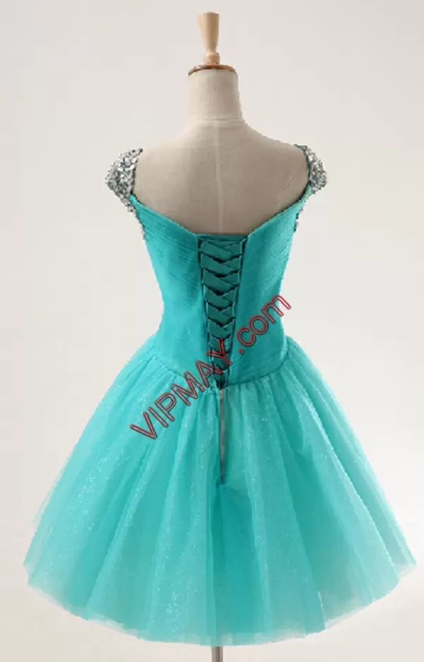 Red Prom Dresses Prom and Party and Military Ball with Beading Sweetheart Cap Sleeves Lace Up