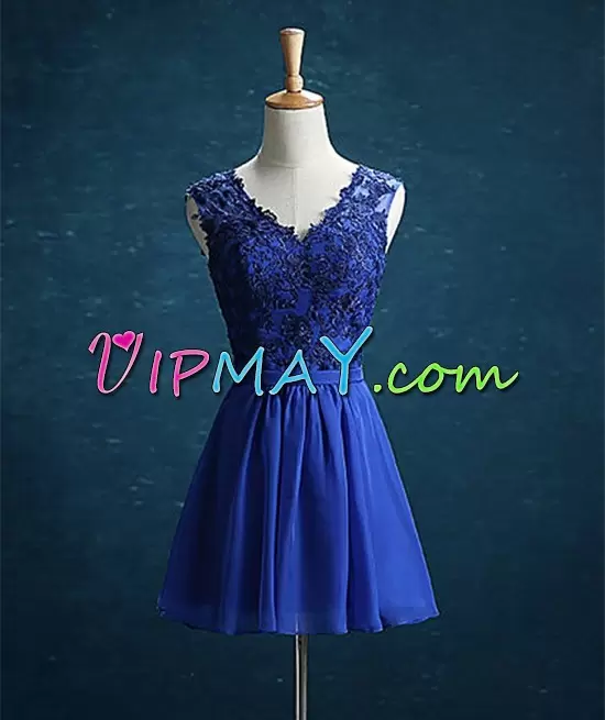 Spectacular Royal Blue Sleeveless Chiffon Criss Cross Dress for Prom for Prom and Party and Military Ball