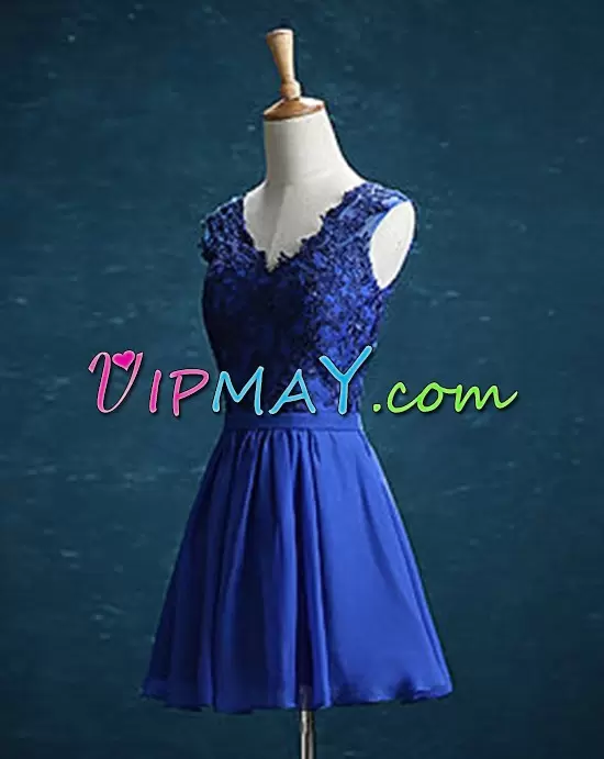 Spectacular Royal Blue Sleeveless Chiffon Criss Cross Dress for Prom for Prom and Party and Military Ball