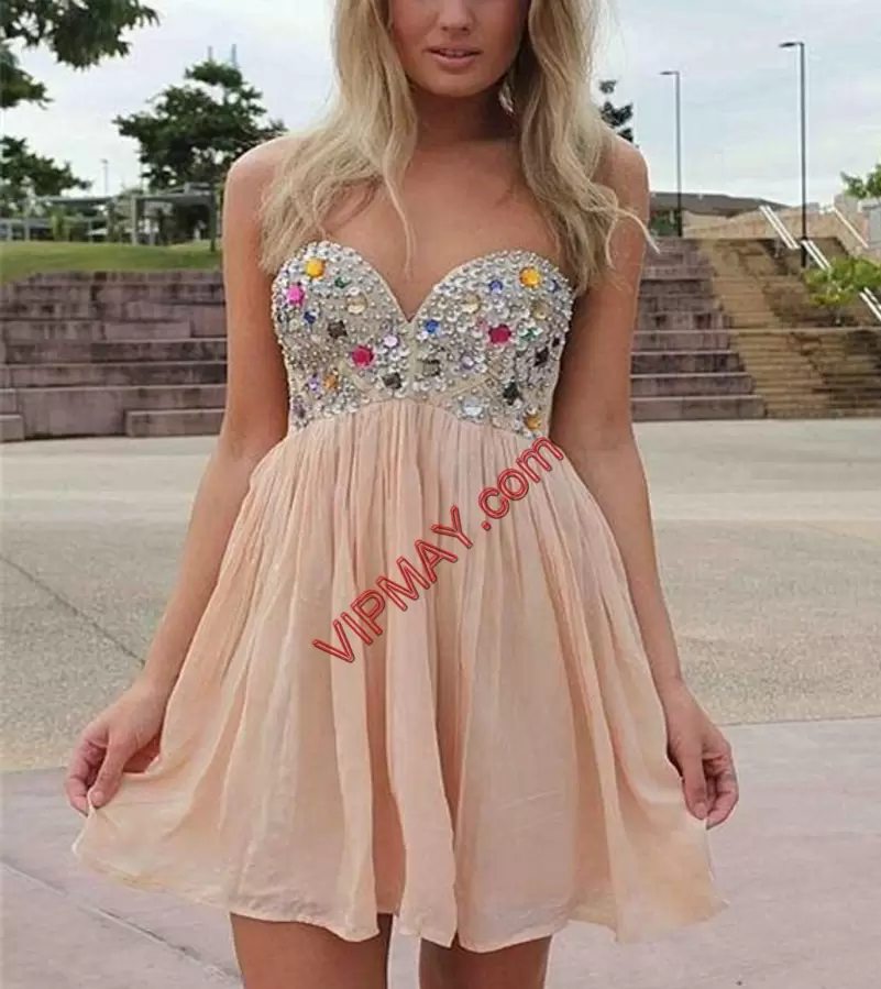 Mini Length Champagne Homecoming Dress Sweetheart Sleeveless