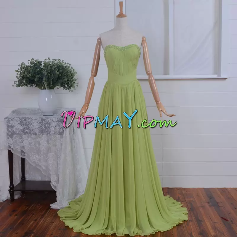 Superior Yellow Green A-line Beading and Ruching Homecoming Dresses Lace Up Chiffon Sleeveless