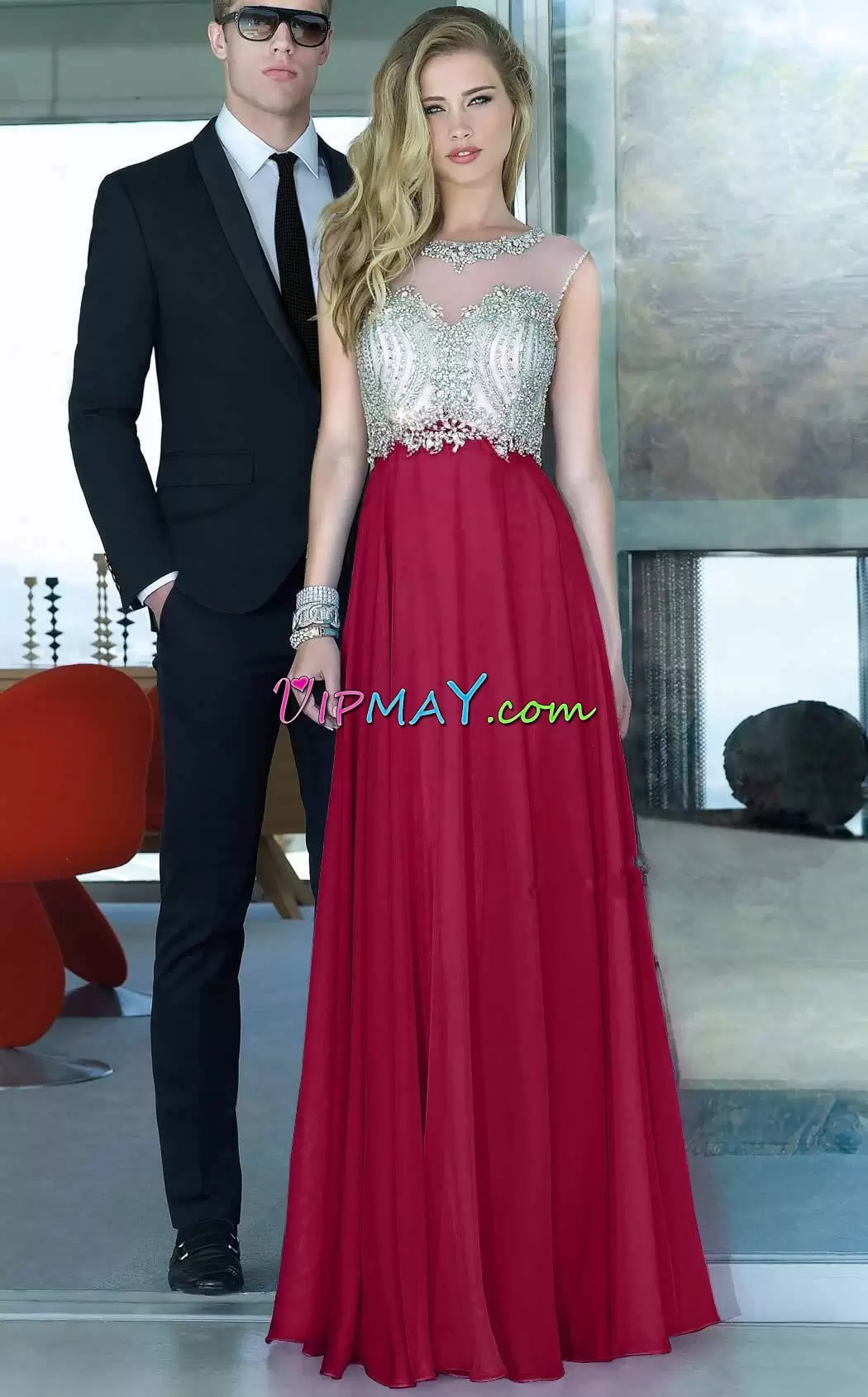 beaded top homecoming dress,beaded homecoming dress,sleeveless homecoming dress,illusion homecoming dress,long chiffon homecoming dress,chiffon homecoming dress,sexy long formal dress,