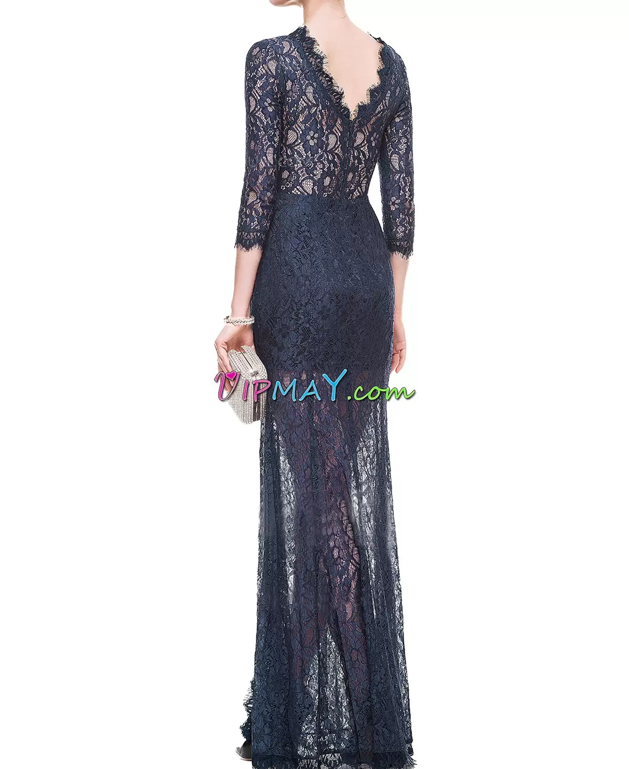 Free and Easy Sweetheart Long Sleeves Prom Evening Gown Floor Length Beading and Lace Navy Blue Satin