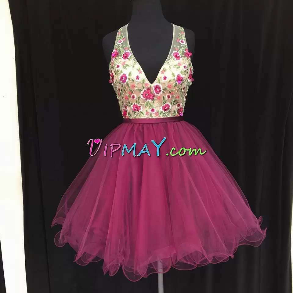 Organza Sleeveless Mini Length Homecoming Dresses and Appliques