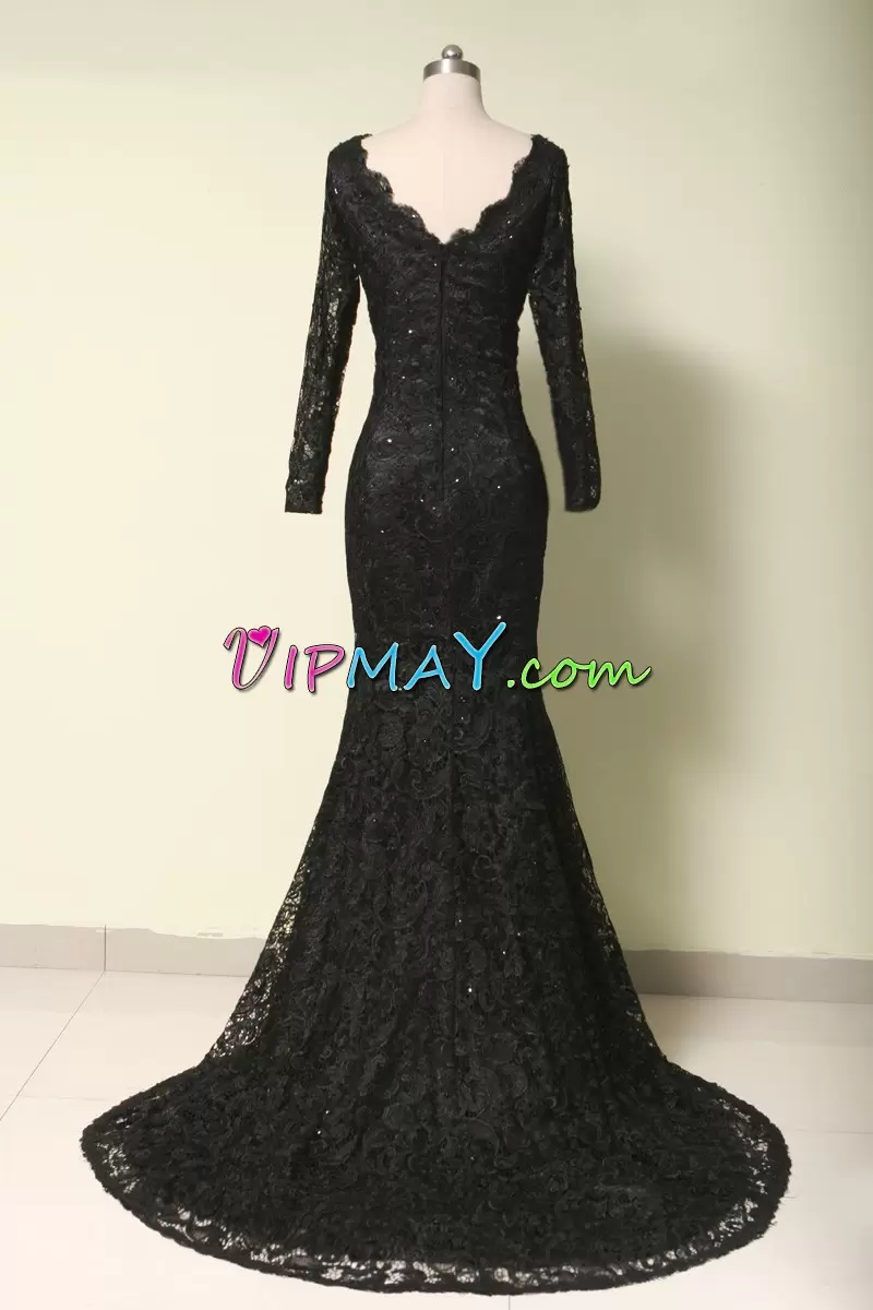 Shining Dark Green Satin Lace Up V-neck Long Sleeves Floor Length Homecoming Dress Sweep Train Beading and Lace