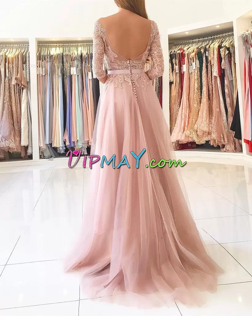 V-neck Half Sleeves Tulle Prom Evening Gown Lace Homecoming Dress