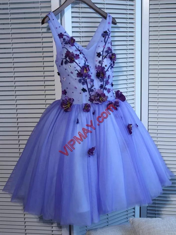 Exceptional Mini Length Blue Junior Homecoming Dress V-neck Sleeveless Lace Up